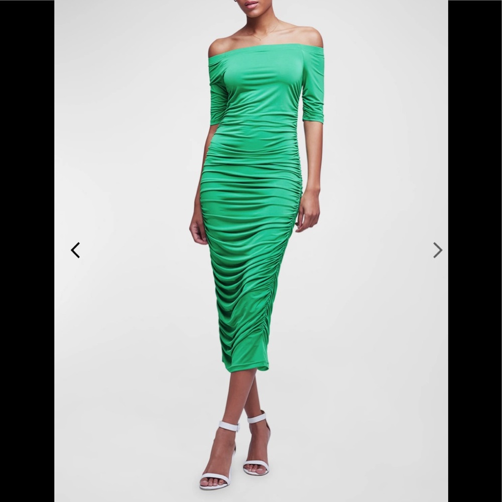 L’agence Sequoia Ruched Off-Shoulder Midi Dress